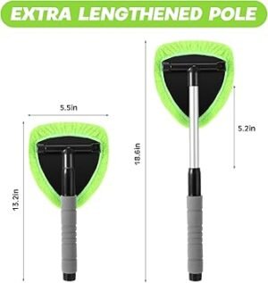 Baderke 8 Pcs Car Window Cleaner Kit Include Windshield Cleaning Tool with Extendable Handle 5 Microfiber Bonnets 1 Car Ventilation Brush 1 Empty 50ml Spray Bottle Glass Wiper Kit(Sage Green19 cm)