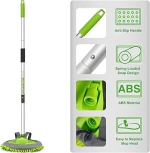 anngrowy 62 Microfiber Car Wash Brush Mop Kit Mitt Sponge with Long Handle Car Cleaning Supplies Kit Duster Washing Car Tools Accessories 1 Chenille ScratchFree Replacement Head Aluminum Alloy Pole