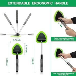 XINDELL Windshield Cleaner Tool – Car Interior Window Cleaning Kit with Extendable Handle 4 Microfiber Pads Auto Washing Brush for Car Trucks SUVs RVs Home Windows