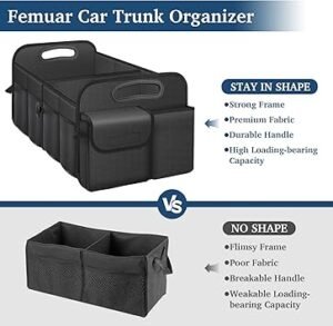 Femuar Car Trunk Organizer with Large Capacity Waterproof Car Accessories for Women Men Collapsible Trunk Organizer for SuvJeepSedan (Black Standard)