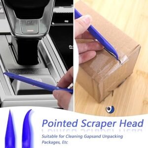 12 PCS Carbon Fiber Plastic Scrapers Tool NonScratch Scraper Tool for Tight Spaces MultiPurpose Label Scraper PenShaped for Car Cleaning Supplies Kitchen Crevices Stains (Blue)