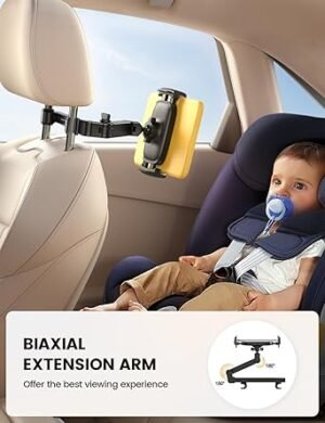 Lamicall Car Headrest Tablet Holder 3 in 1 Extension Arm Adjustable Tablet Car Mount for Back Seat Road Trip Essentials for Kids for 4.711 Device Like iPad Pro Air Mini Galaxy Fire Black
