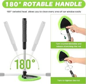 71PSOuZMs1L._AC_SY355_.jpg Baderke 8 Pcs Car Window Cleaner Kit Include Windshield Cleaning Tool with Extendable Handle 5 Microfiber Bonnets 1 Car Ventilation Brush 1 Empty 50ml Spray Bottle Glass Wiper Kit(Sage Green19 cm)