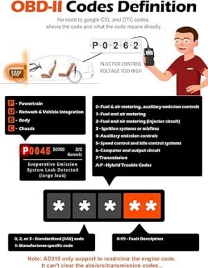 ANCEL AD310 Classic Enhanced Universal OBD II Scanner Car Engine Fault Code Reader CAN Diagnostic Scan Tool Read and Clear Error Codes for 1996 or Newer OBD2 Protocol Vehicle (Black)