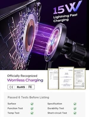 71SqUouj72L._AC_SY445_.jpg LISEN for 15W MagSafe Car Mount ChargerMagnetic Wireless Car Charger for iPhone 16 Pro Max AccessoriesMagnetic Phone Holder for iPhone 16e 15 14 13 12Samsung with MagSafeGifts for Men Women