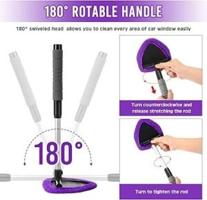 Baderke 10 Pcs Windshield Cleaner Tool Car Window Cleaning Supplies with Extendable Handle Include 6 Washable Microfiber Bonnets 2 Empty 60ml Spray Bottle Glass Wiper Kit(Purple)
