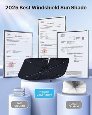 71aoBu1v3QL._AC_SY450_.jpg 2025 Upgrade Nmoiss Windshield Sun Shade Umbrella Vinyl Coating Heat Shield Protect Car from Sun Rays Heat Damage Keep Cool and Protect Interior Spring Structure Edge Medium 56 L x 31 W