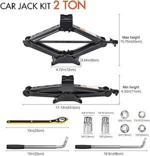 71hu28aNguL._AC_SY355_.jpg Car Jack Kit Scissor Jack for Car 2 Ton (4409 lbs) Tire Jack Tool Kit Universal Car Emergency Kit with Lug Wrench Tire Changing Kit for Car SUV (2T)