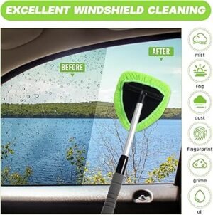 815Fmu0pN1L._AC_SY355_.jpg Baderke 8 Pcs Car Window Cleaner Kit Include Windshield Cleaning Tool with Extendable Handle 5 Microfiber Bonnets 1 Car Ventilation Brush 1 Empty 50ml Spray Bottle Glass Wiper Kit(Sage Green19 cm)