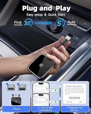 Wireless CarPlay Adapter for Apple iPhone Used to Convert Wired Connections Into Wireless Connections Car Play Adapter 2in1 Compatible with iOS 12+and Android 12 Plug and Play No Latency