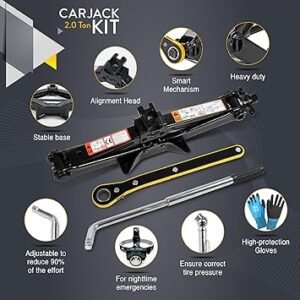 81QY1xGrqL._AC_SY355_.jpg Car Jack Kit | Scissor Jack for Car 2 Ton (4400 lbs) Tire Jack Tool Kit | Portable Ideal for SUV and Auto Universal Kit with Lug Wrench | Heavy Duty Material