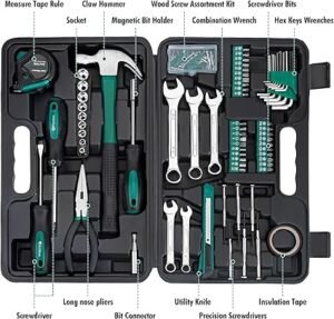 Cartman 148 Piece Automotive and Household Tool Set Perfect for Car Enthusiasts and DIY Home Repairs Green