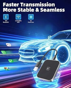 Wireless CarPlay Adapter for Apple iPhone Used to Convert Wired Connections Into Wireless Connections Car Play Adapter 2in1 Compatible with iOS 12+and Android 12 Plug and Play No Latency