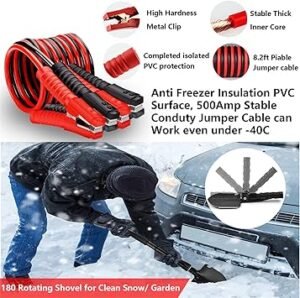 Car Emergency Roadside Tool Kit with Jumper Cable ShovelAuto Truck Vehicle Assistant Safety Kit Bag for Men Women with First Aid Kit Winter Basic Automobile Road Side Kit